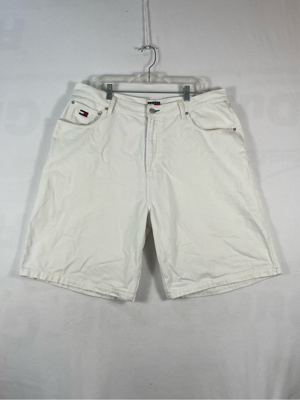 Vintage Tommy Hilfiger White Jean Shorts Jorts Baggy Mens 40 Cotton 38.5/9.75